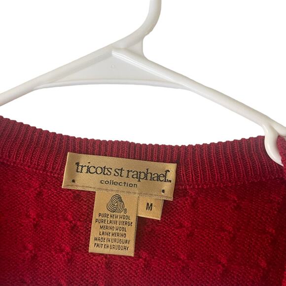 Tricots St Raphael Vintage 90s Men's Size Medium Pure Wool Red Sweater Vest - Picture 4 of 7